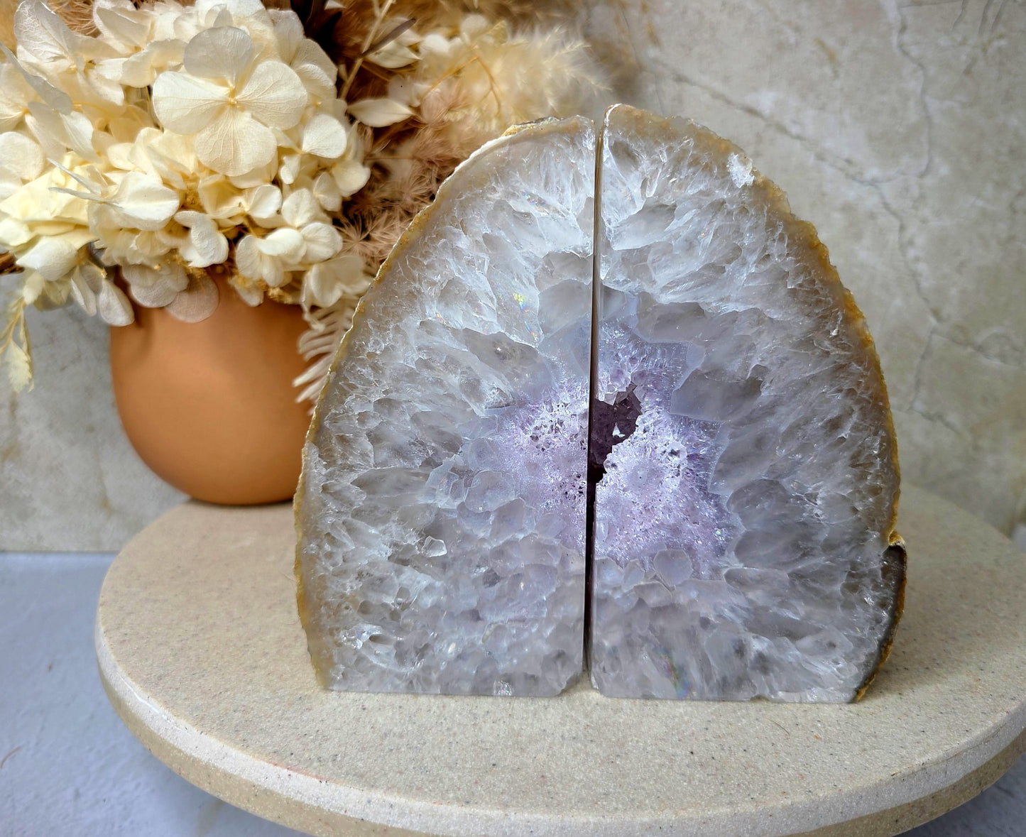 Natural Druzy Agate and Amethyst Bookends