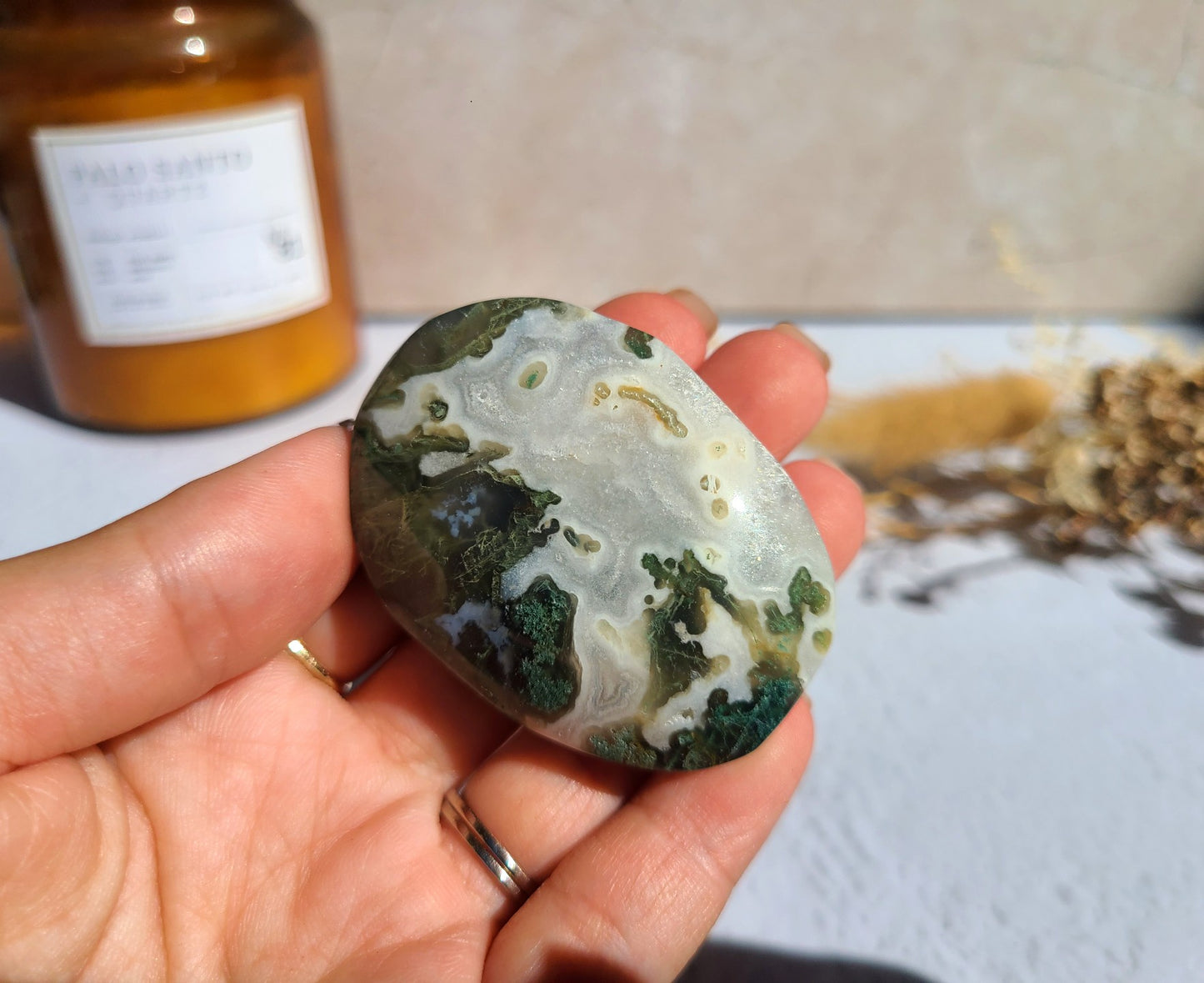 Druzy Moss Agate Palm Stone 04