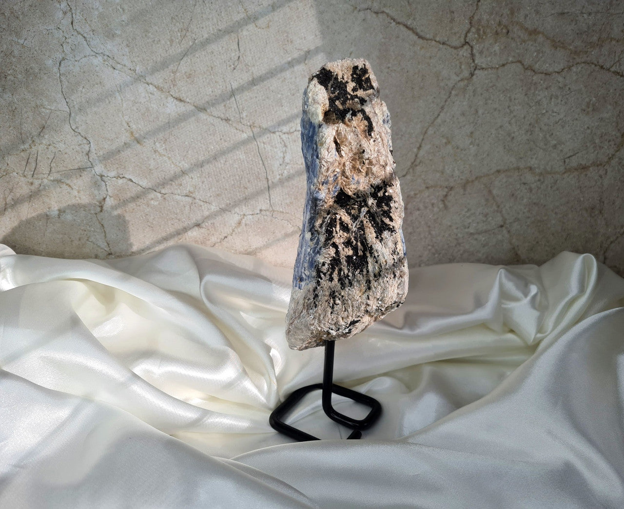 Raw Blue Kyanite Specimen on display stand 01