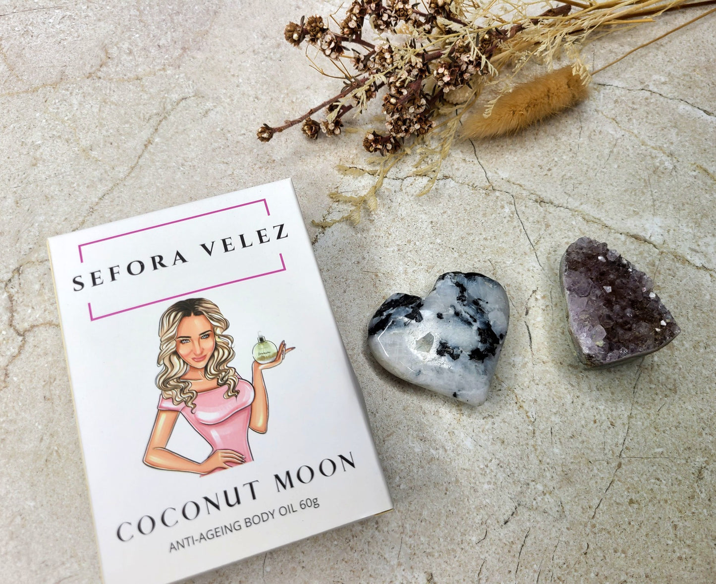 Coconut Moonstone Oil, Heart and Amethyst Bundle