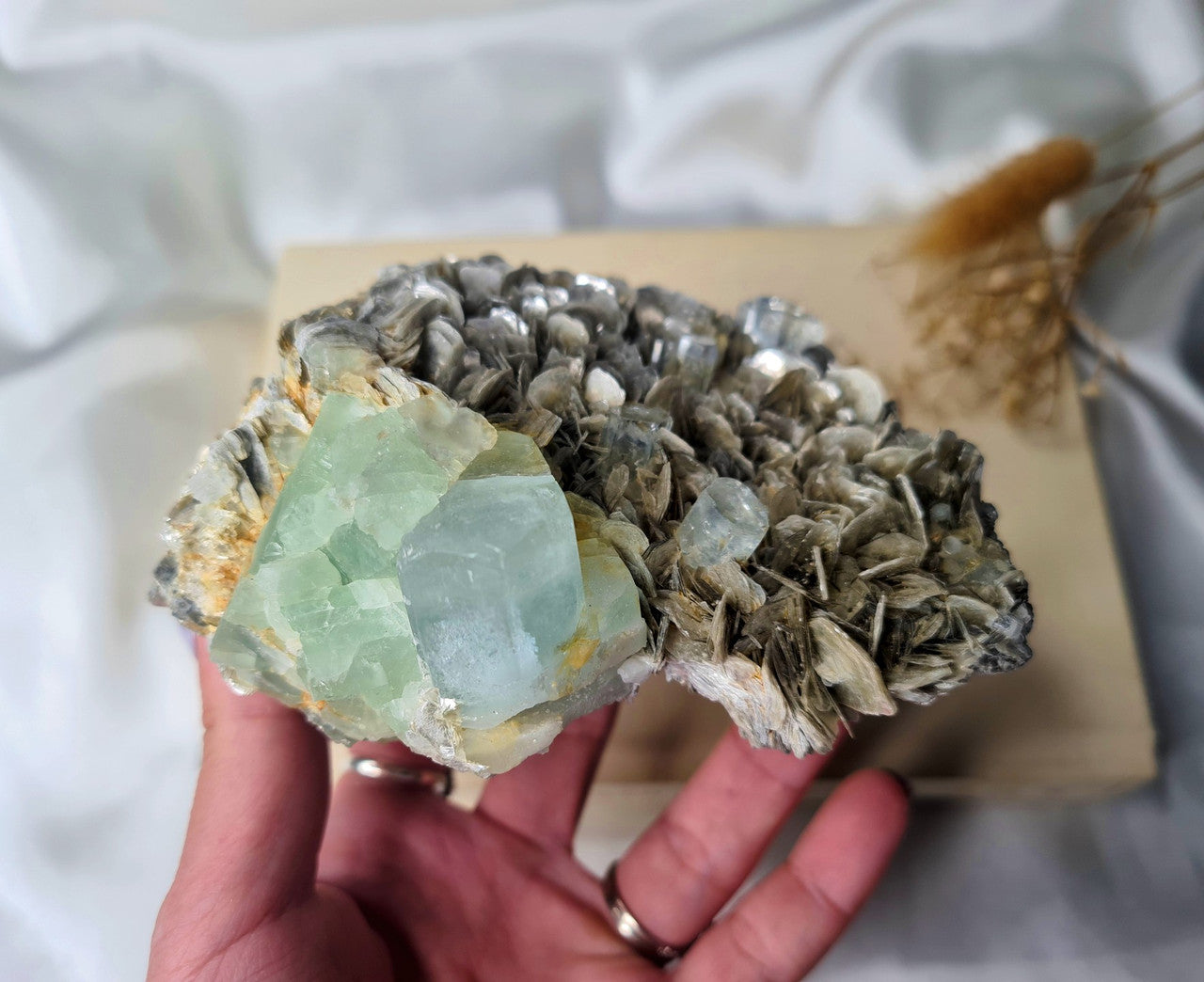 Natural Aquamarine and Mica Specimen with Fluorite 01