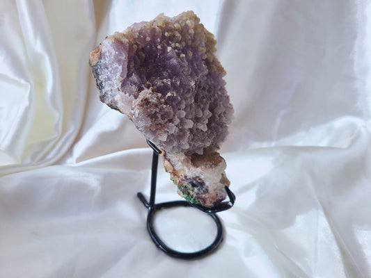 Sugar Amethyst with Calcite inclusions on Display Stand