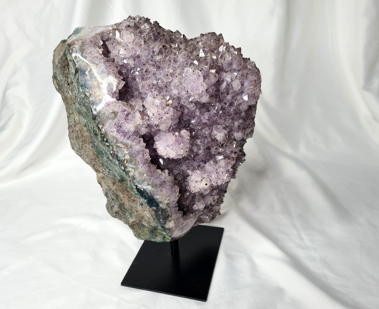 Lilac Amethyst Cluster with Stalactite & Calcite inclusions on Metal Stand - 6.7kg