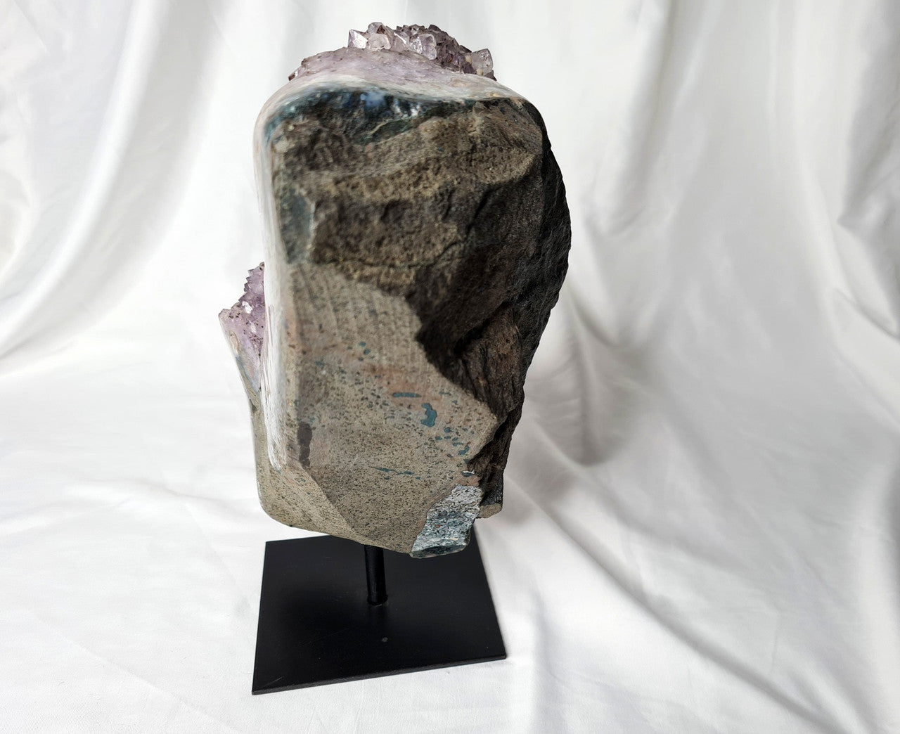 Lilac Amethyst Cluster with Stalactite & Calcite inclusions on Metal Stand - 6.7kg