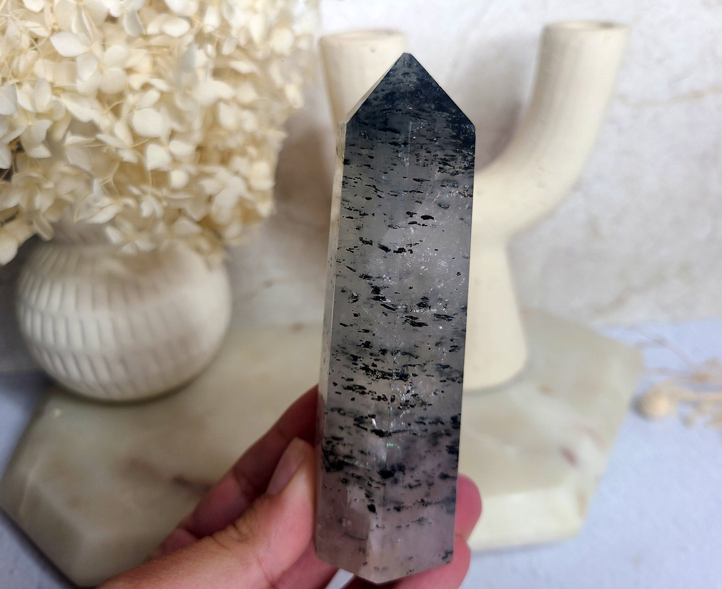 Black Tourmaline in Quartz Tower 04