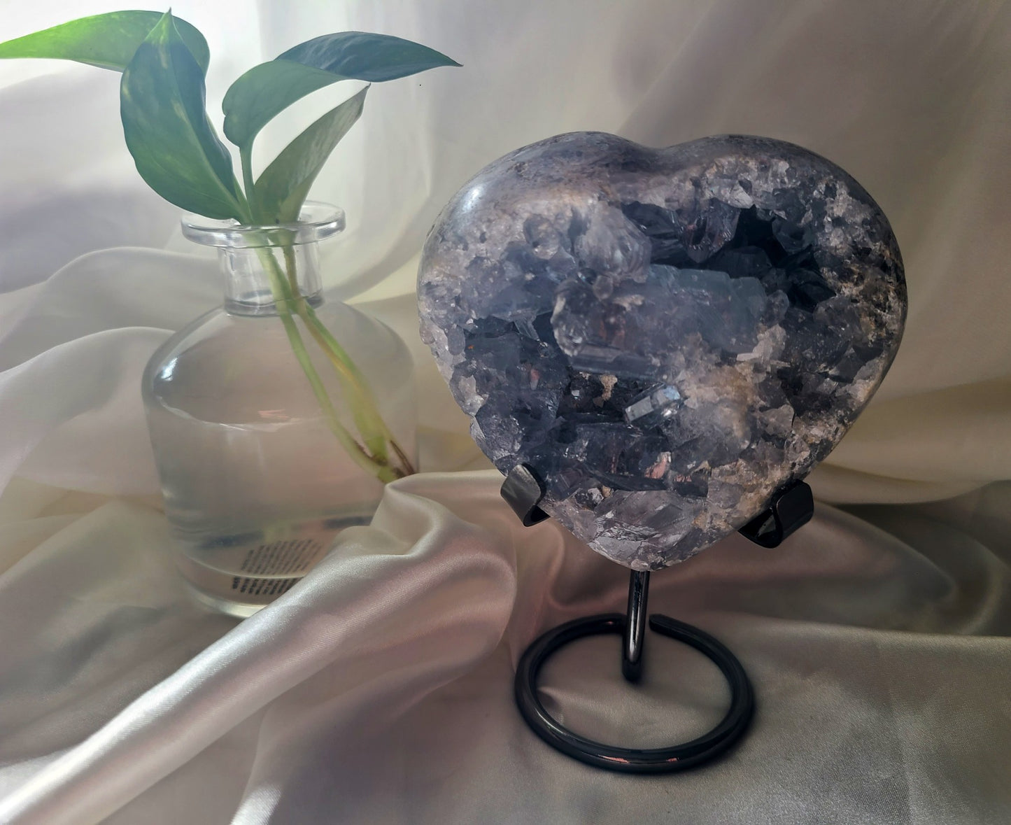 High Grade Chunky Celestite Cluster Heart on Stand - 1kg
