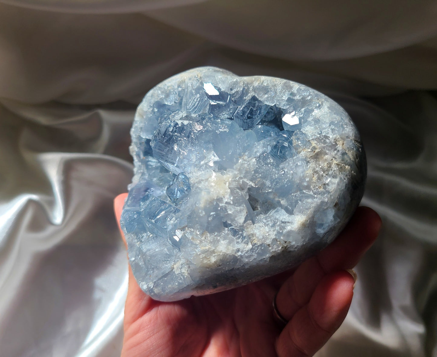 High Grade Chunky Celestite Cluster Heart on Stand - 1kg