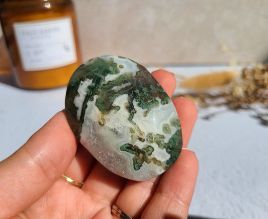 Druzy Moss Agate Palm Stone 04