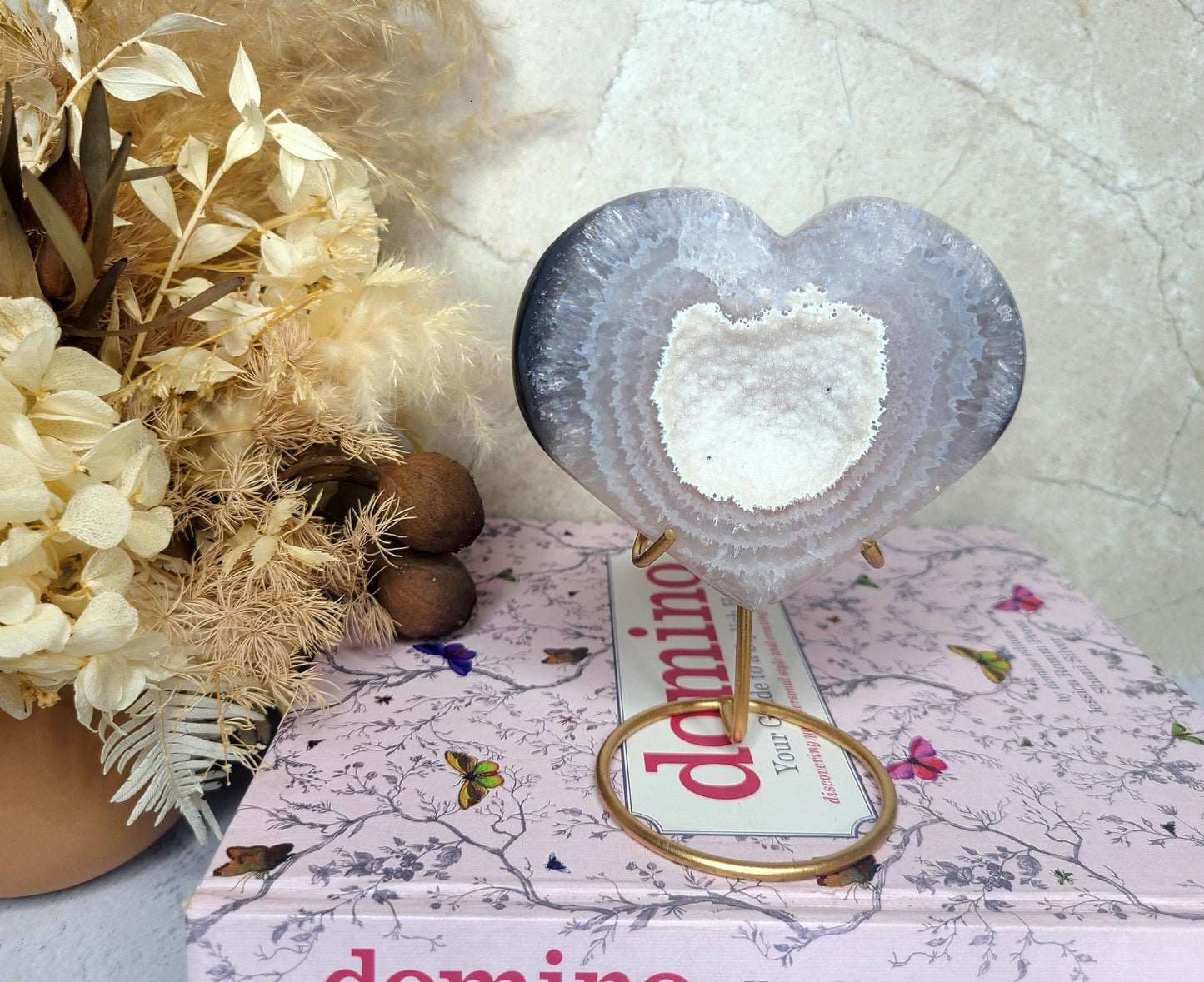 Sugar Druzy Agate Heart on stand