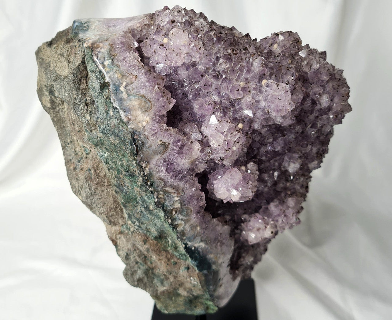 Lilac Amethyst Cluster with Stalactite & Calcite inclusions on Metal Stand - 6.7kg