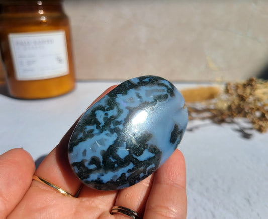 Blue Moss Agate Palm Stone 03
