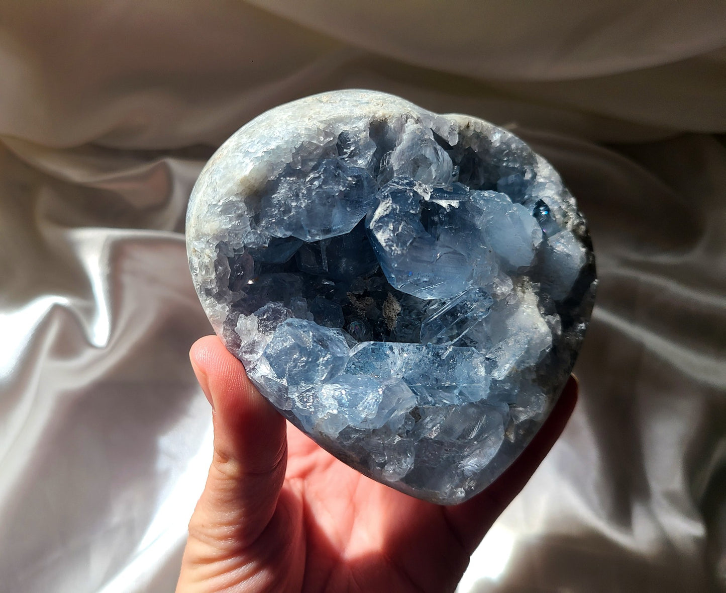 High Grade Chunky Celestite Cluster Heart on Stand - 1kg