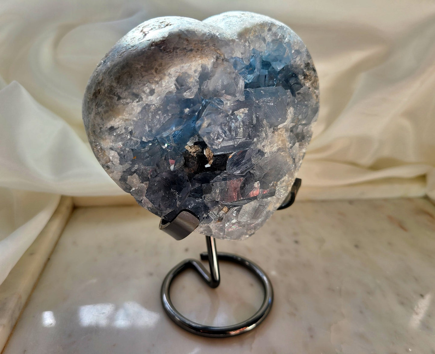 High Grade Chunky Celestite Cluster Heart on Stand - 1kg