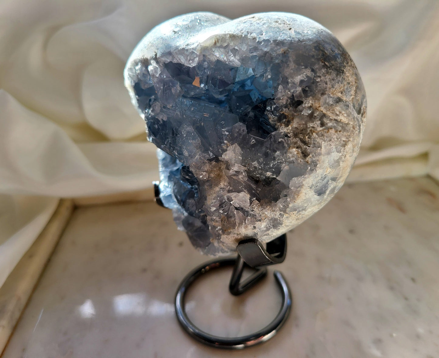 High Grade Chunky Celestite Cluster Heart on Stand - 1kg