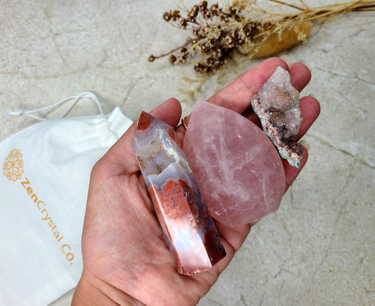 Rose Quartz, Cherry Agate and Pink Amethyst Bundle