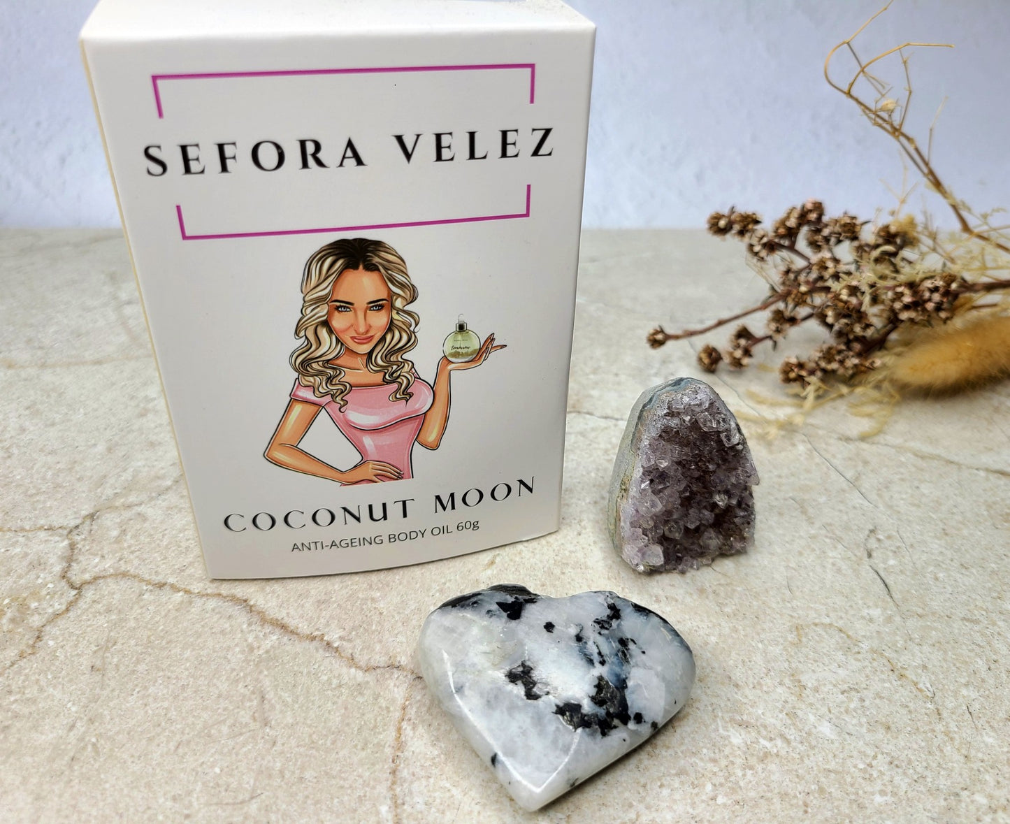 Coconut Moonstone Oil, Heart and Amethyst Bundle