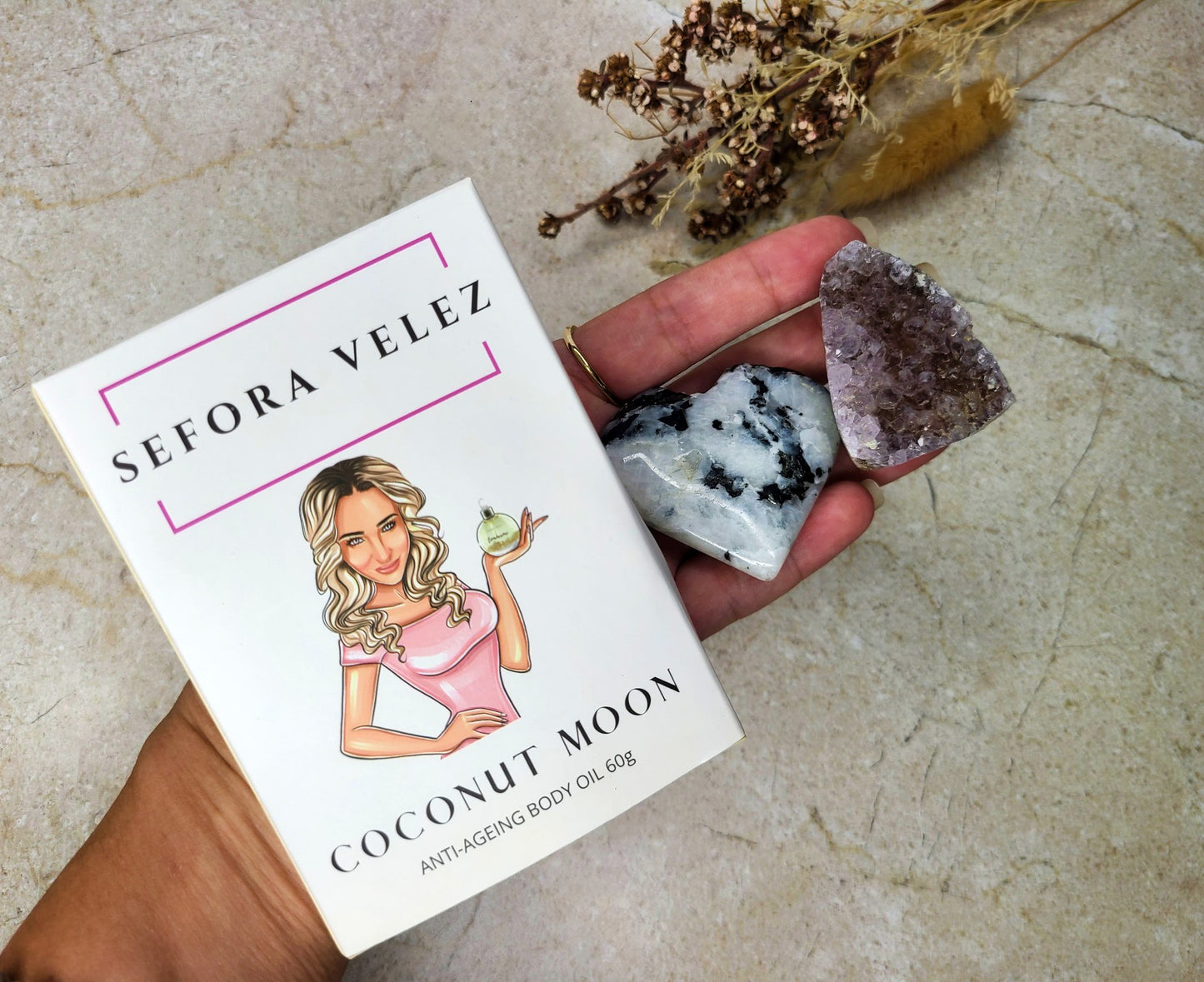 Coconut Moonstone Oil, Heart and Amethyst Bundle