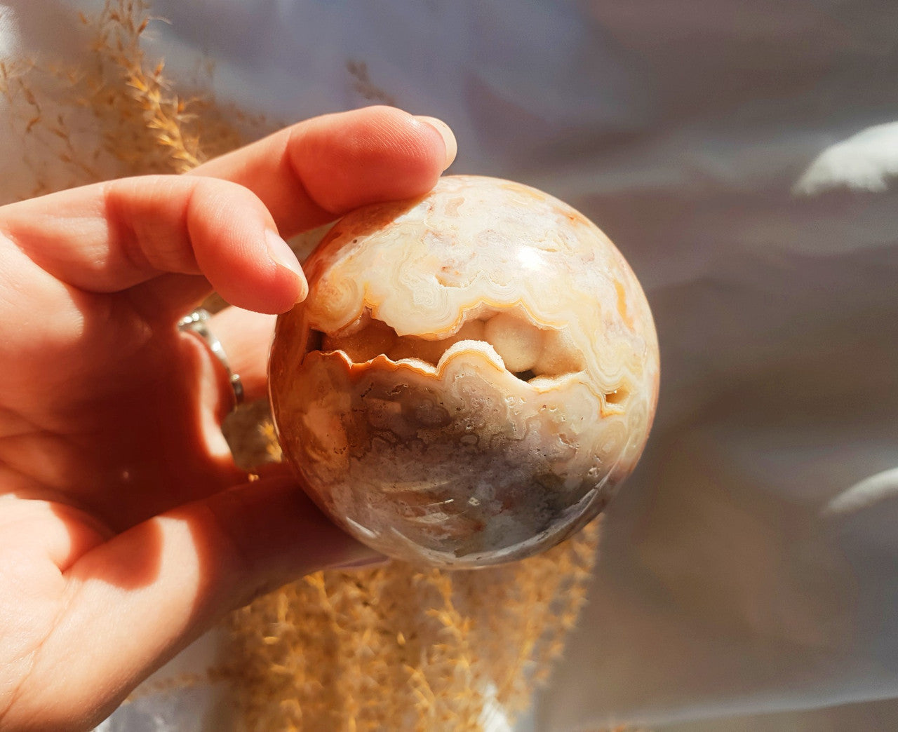 Pink Druzy Crazy Lace Agate Sphere 01