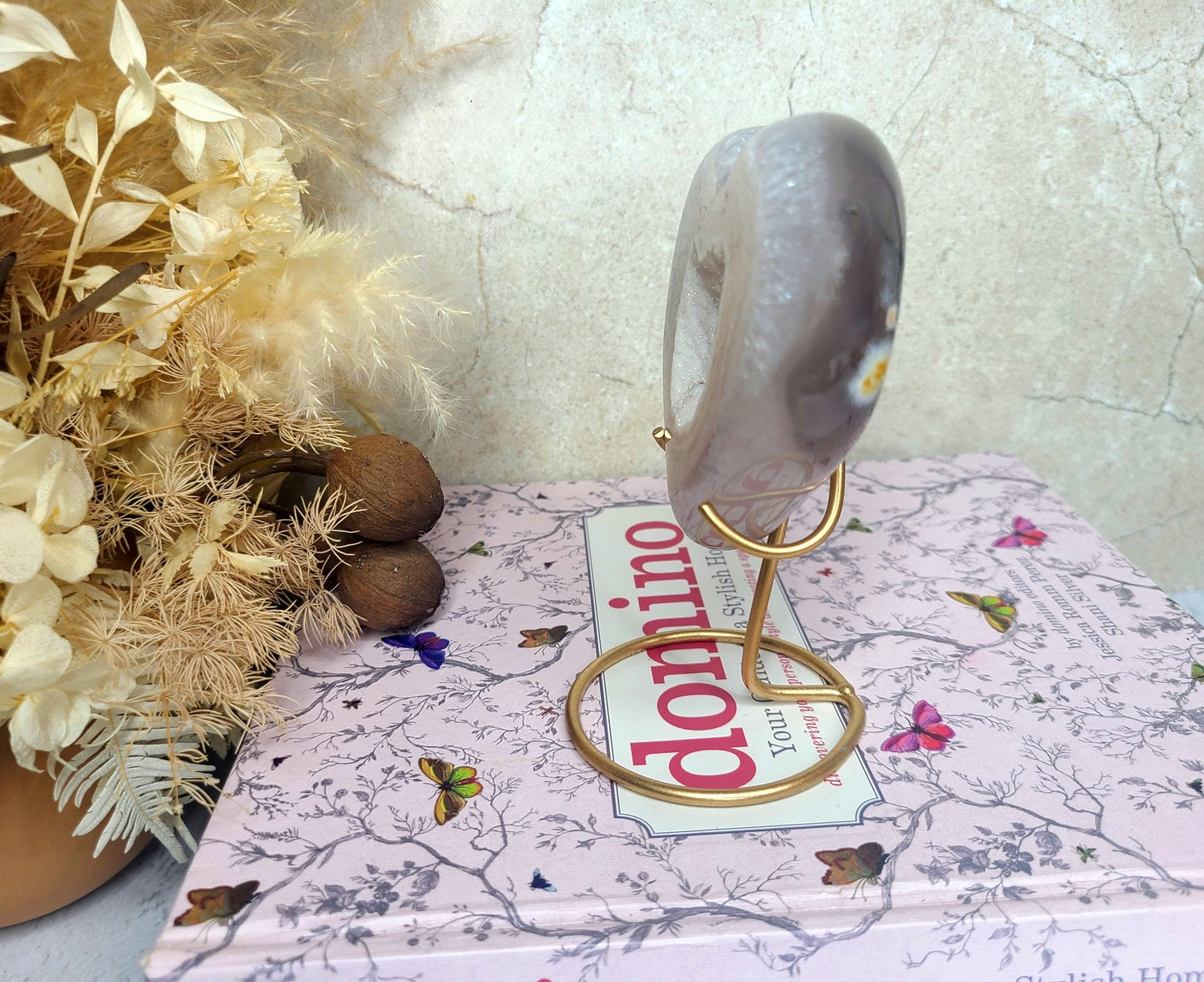Sugar Druzy Agate Heart on stand