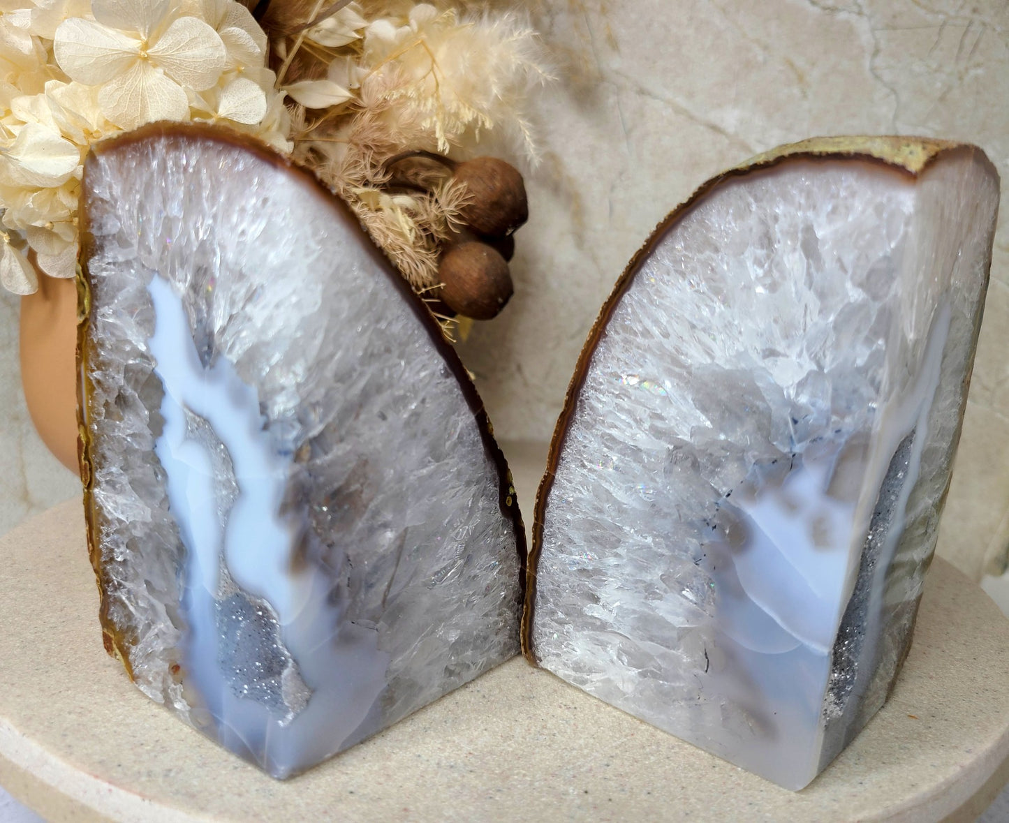 Natural Druzy Agate Bookends - 2kg