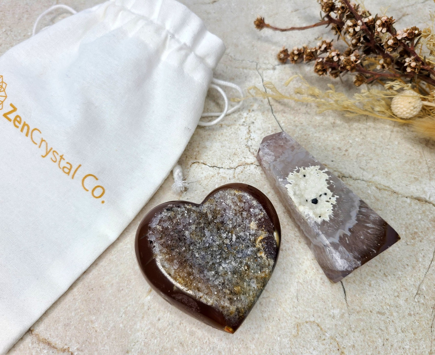 Druzy Agate Heart and Obelisk Bundle