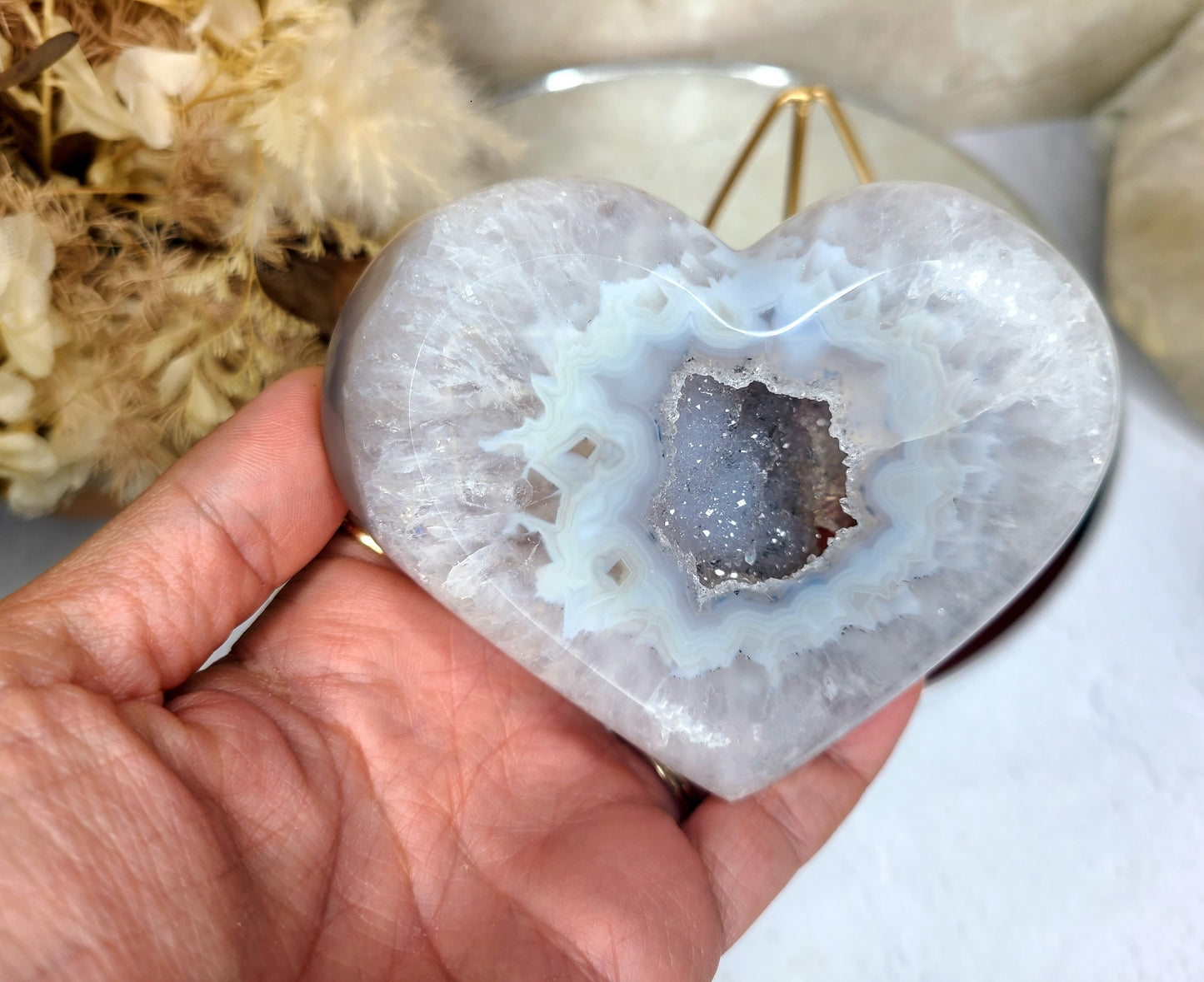 Druzy Agate Heart on Display Stand 11