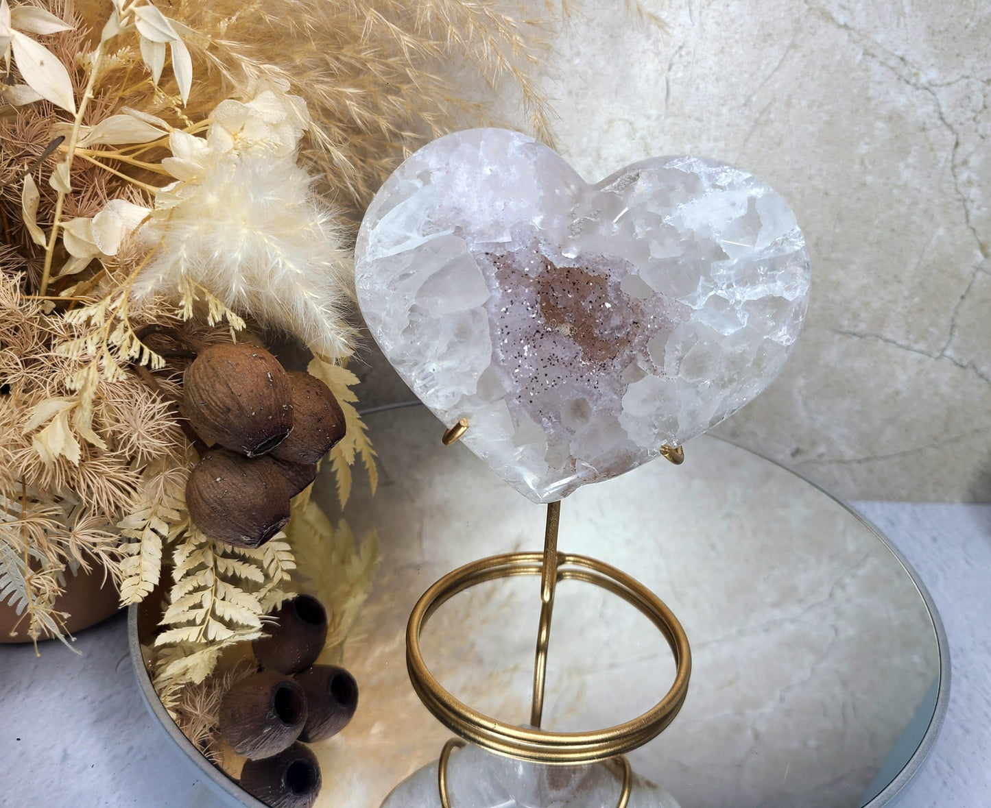 Druzy Agate Heart on Display Stand 14