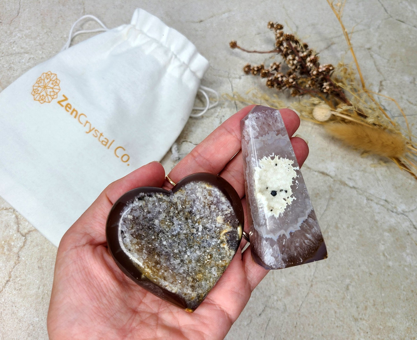 Druzy Agate Heart and Obelisk Bundle