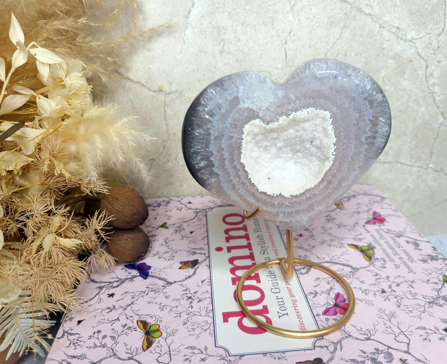 Sugar Druzy Agate Heart on stand