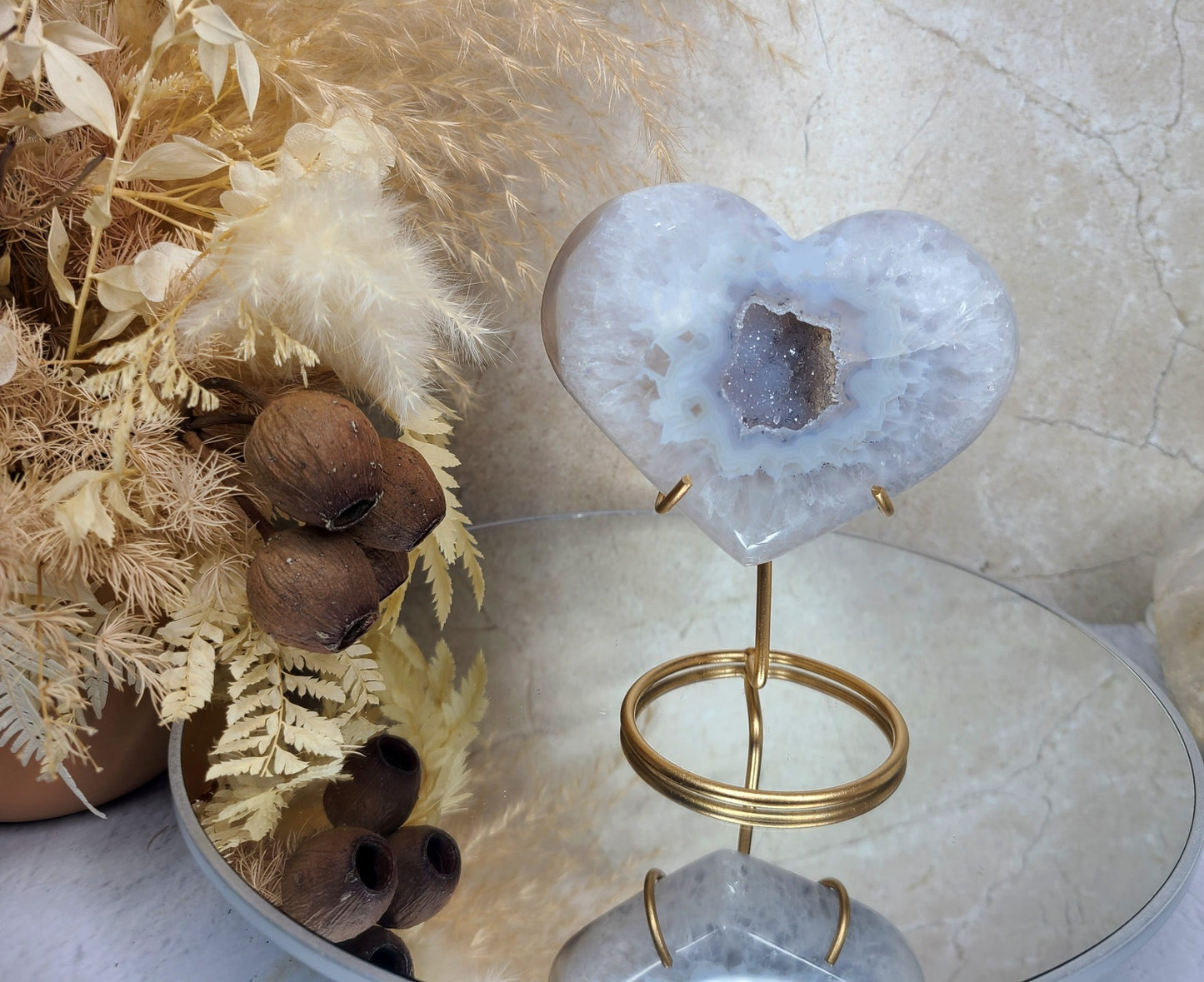 Druzy Agate Heart on Display Stand 11