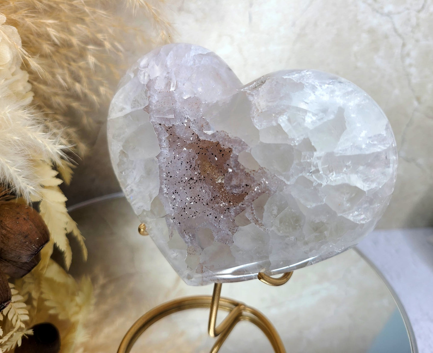 Druzy Agate Heart on Display Stand 14