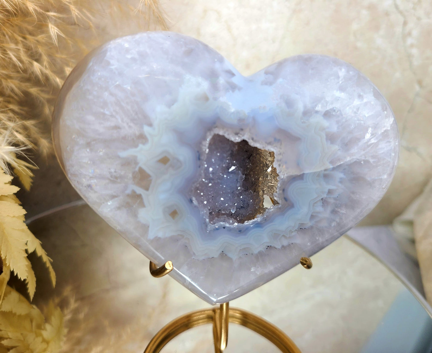 Druzy Agate Heart on Display Stand 11