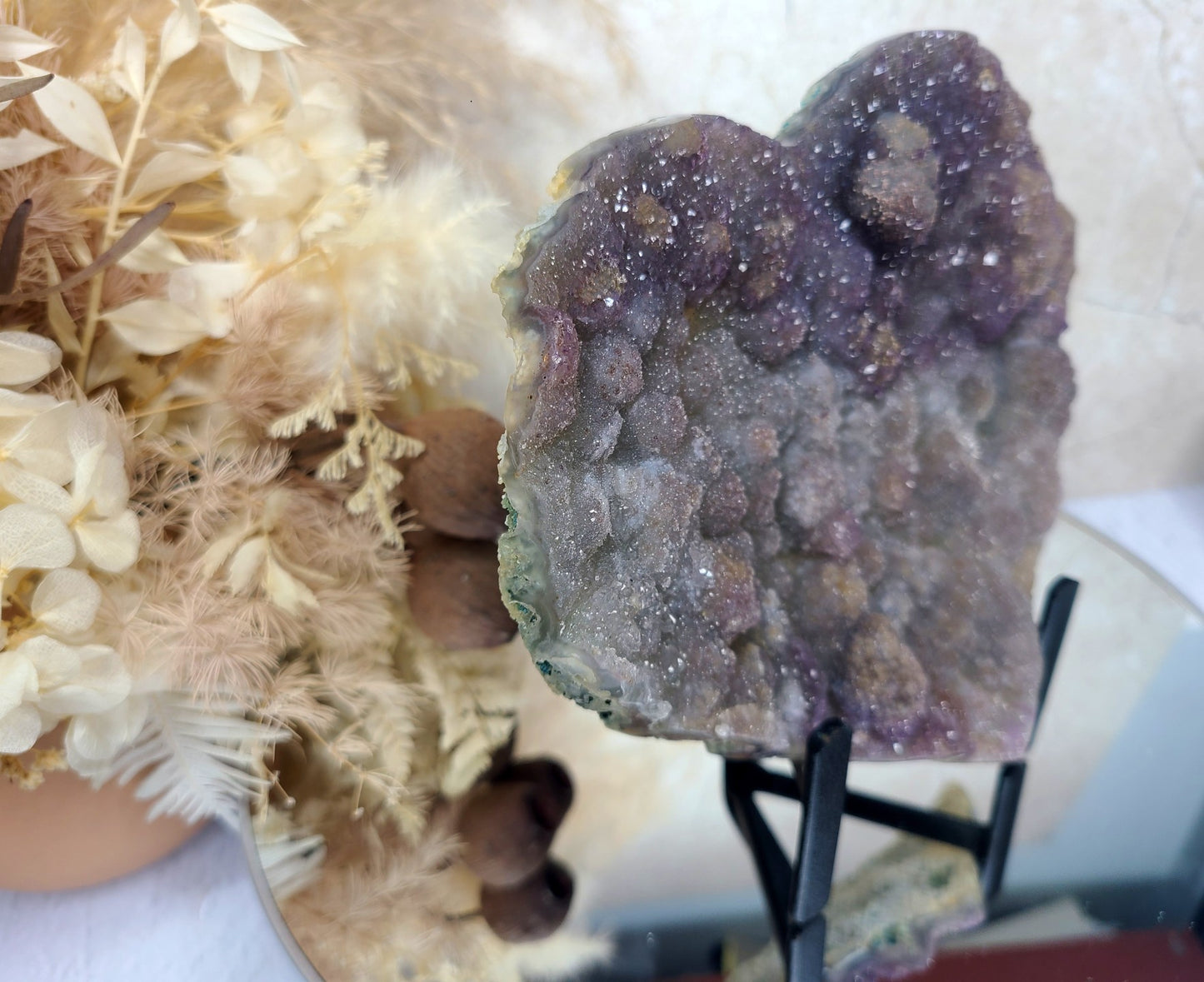 Flower Amethyst Heart on Display Stand 01