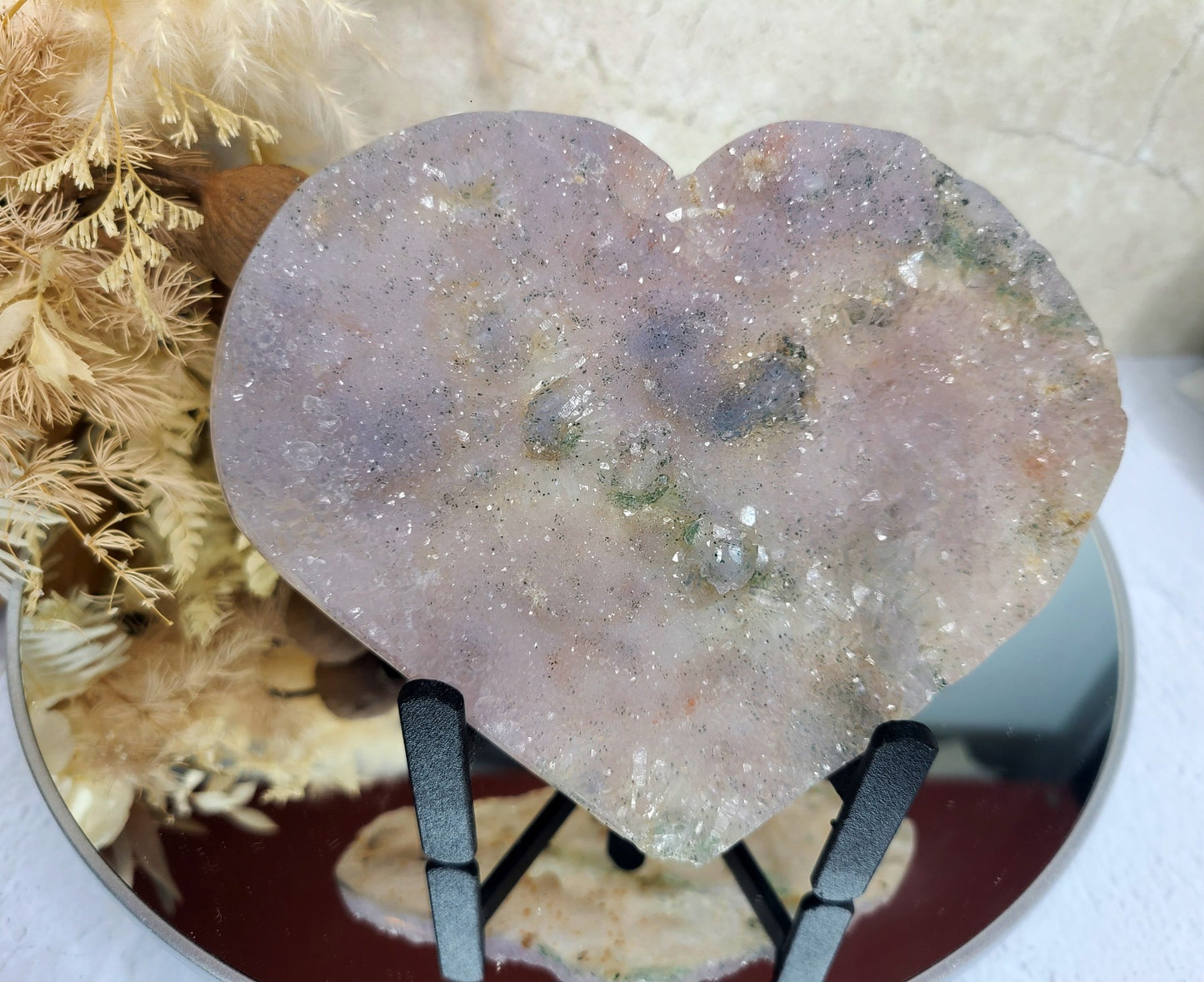 Flower Amethyst Heart on Display Stand 03