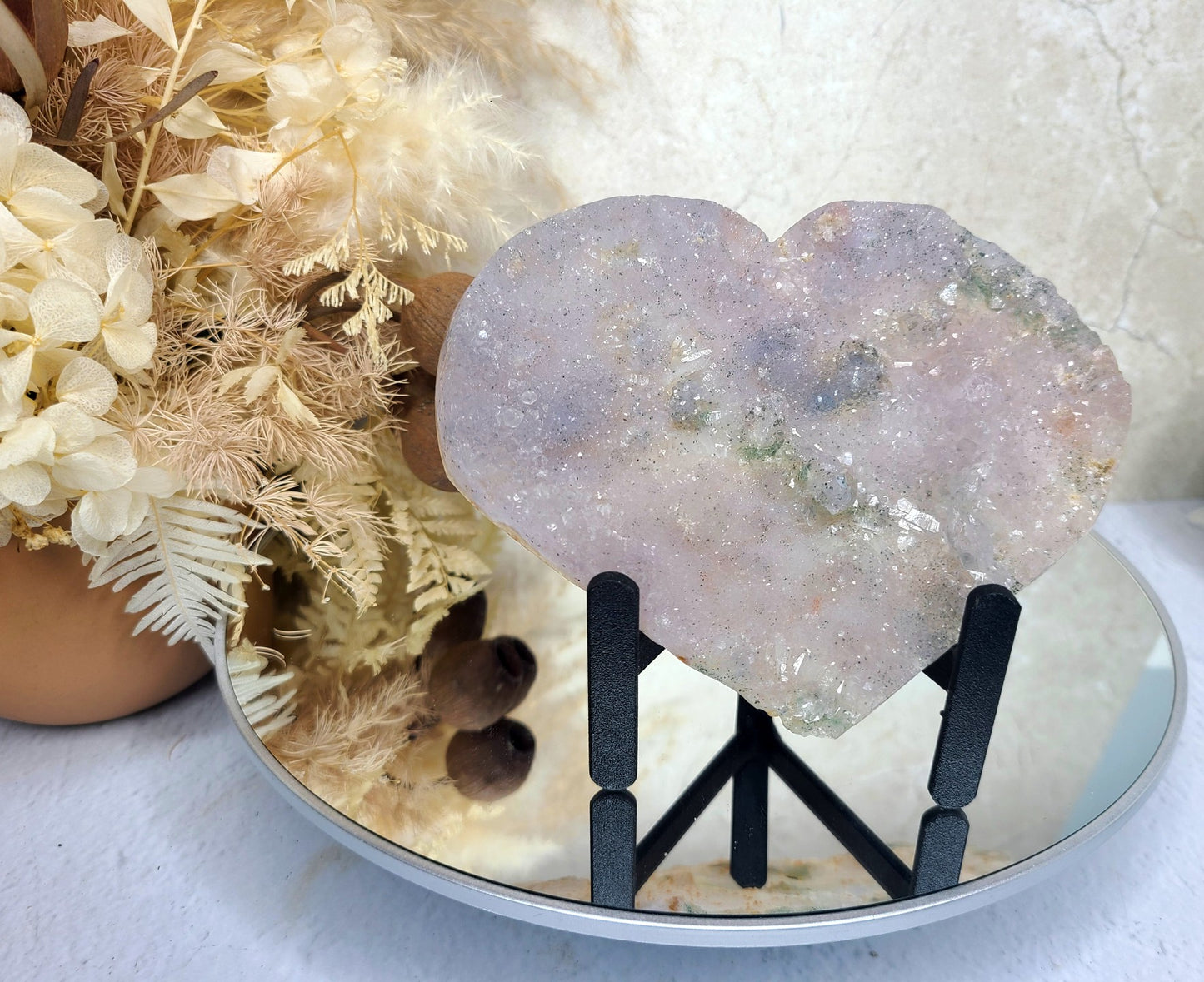 Flower Amethyst Heart on Display Stand 03
