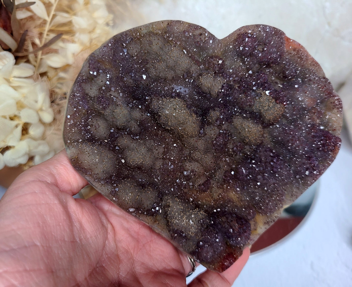 Flower Amethyst Heart on Display Stand 01