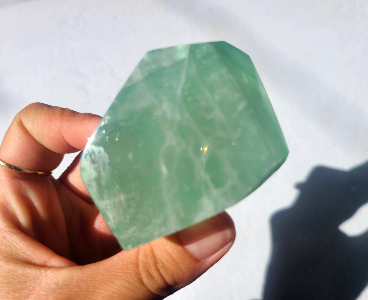 Green Fluorite Free Form with Rainbows