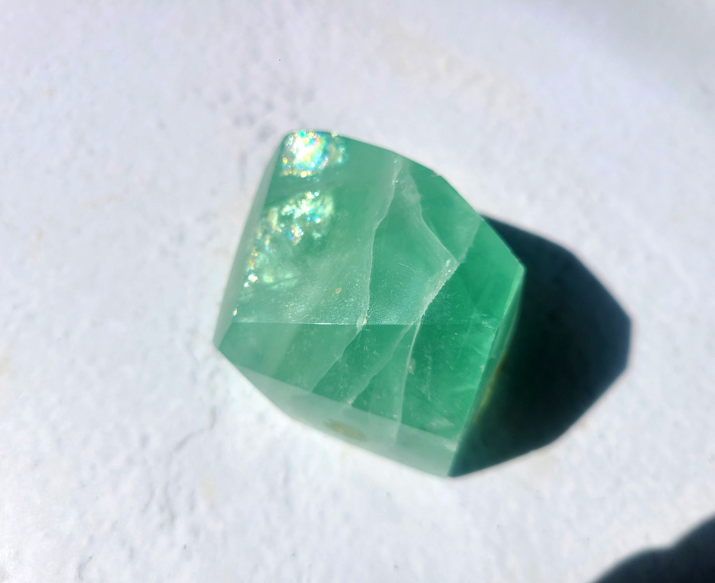 Green Fluorite Free Form with Rainbows