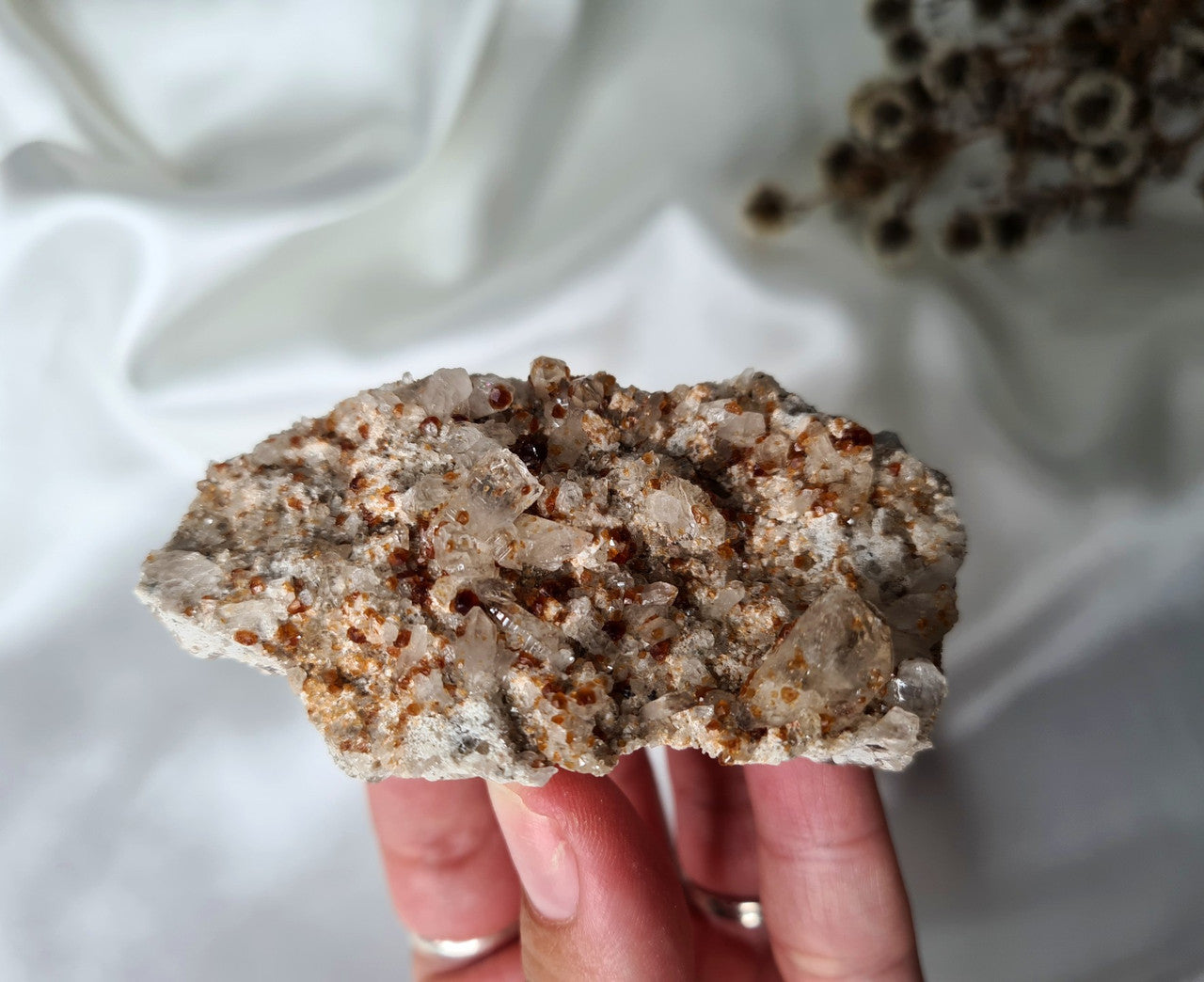 Rare Spessartine Garnet With Smoky Quartz Cluster 04