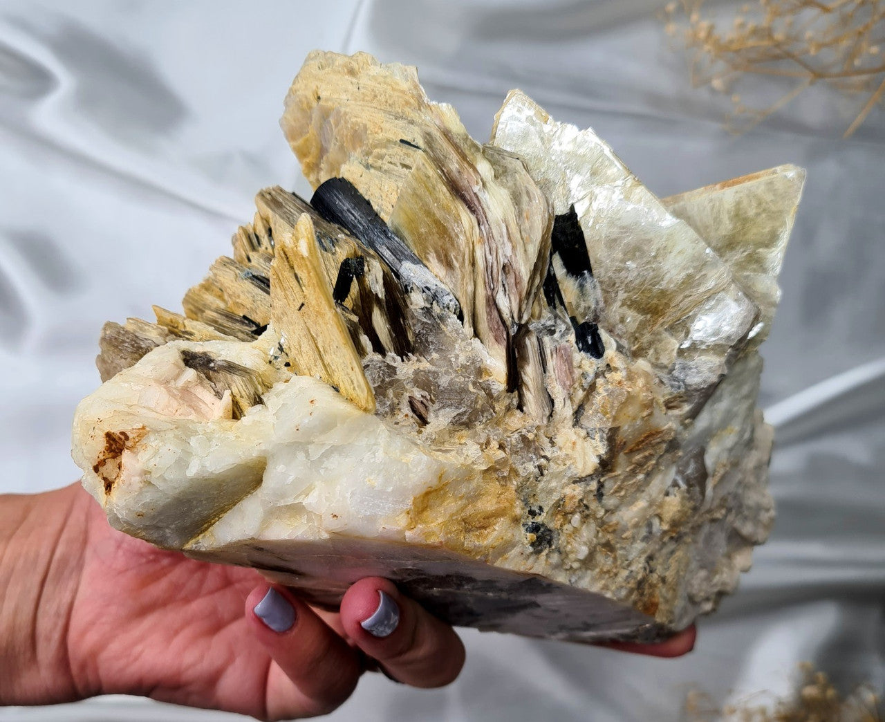 Golden Mica Specimen with Black Tourmaline & Quartz