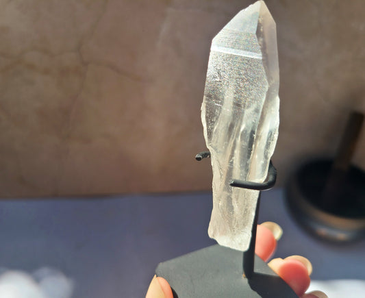 Lemurian Quartz Wand on metal stand 04