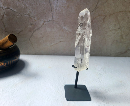 Lemurian Quartz Wand on metal stand 03