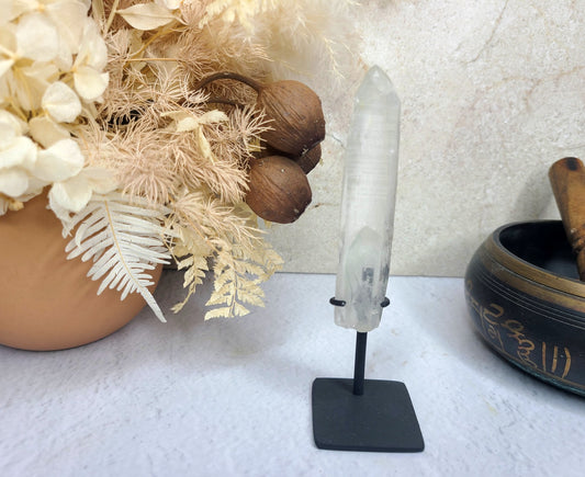 Lemurian Quartz Wand on metal stand with Phantom