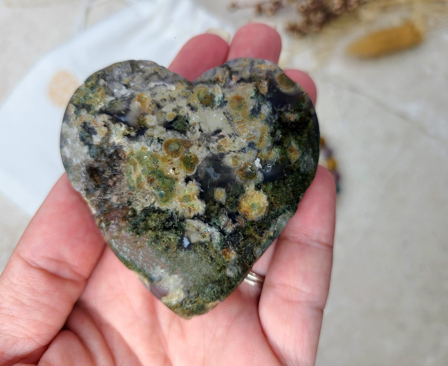 Moss Agate Heart and Bracelet Bundle