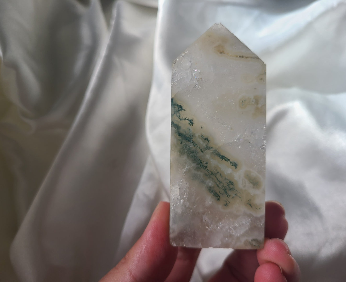 Moss Agate and Quartz Tower