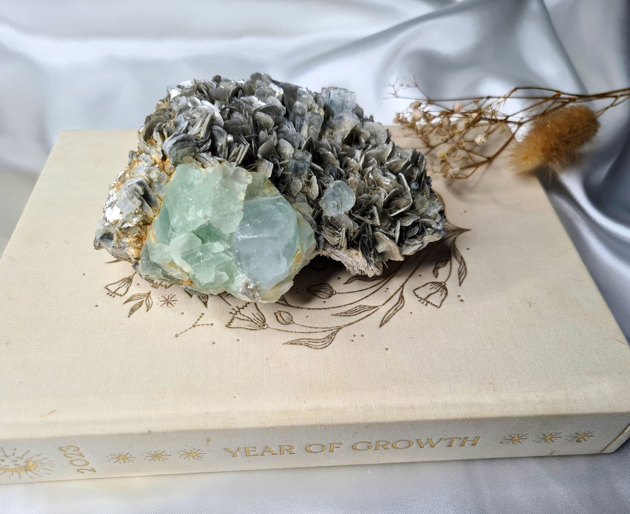 Natural Aquamarine and Mica Specimen with Fluorite 01