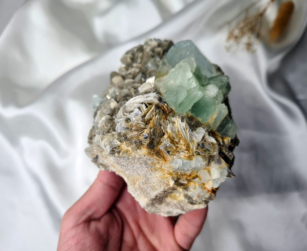 Natural Aquamarine and Mica Specimen with Fluorite 01