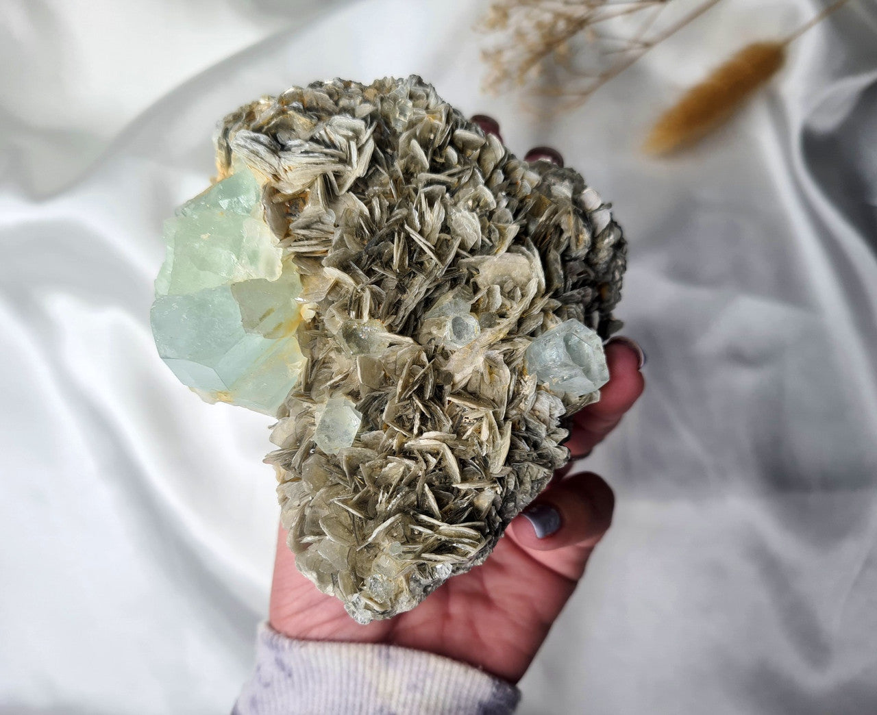 Natural Aquamarine and Mica Specimen with Fluorite 01