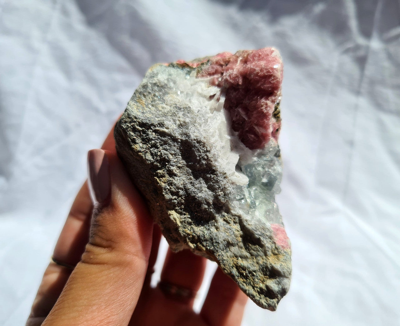 Rare Rhodochrosite, Fluorite , & Pyrite Specimen 02