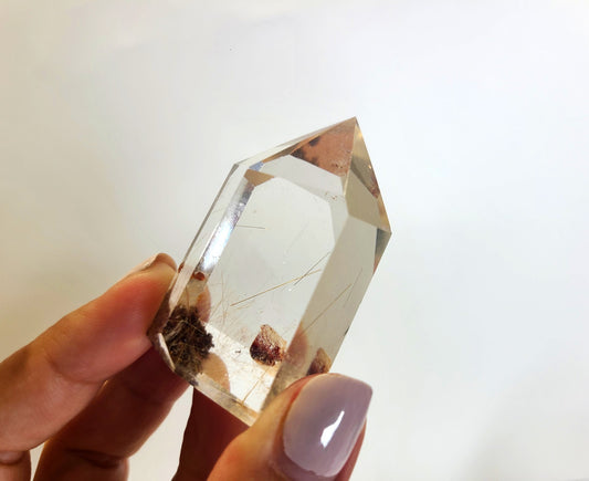 Clear Quartz Tower with Golden Rutile and Garden inclusions 05